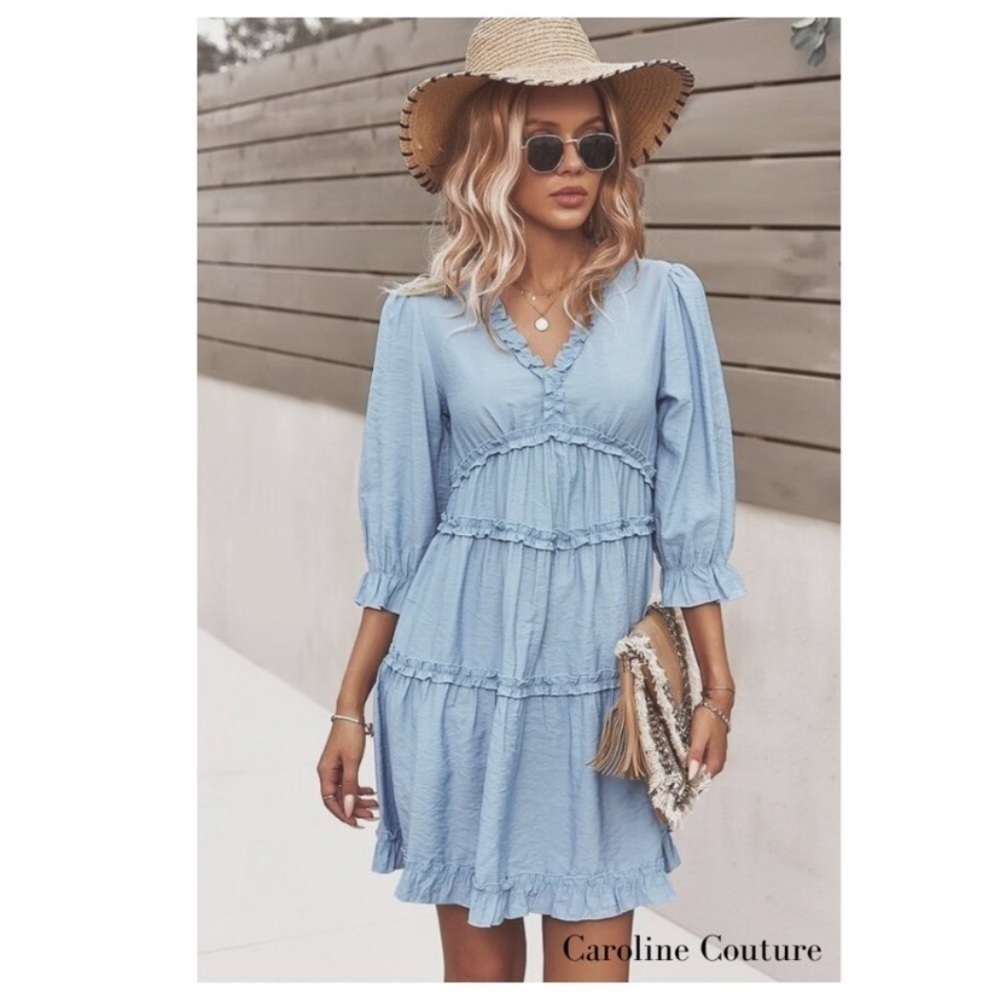 Supreme fashion Breezy long sleeve, mini dress blue - Picture 1 of 7